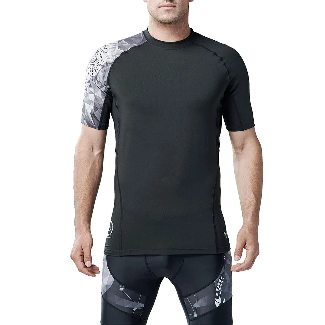 Land-to-Water UPF50  Short Sleeve Black Rash Guard - Jaguar Style