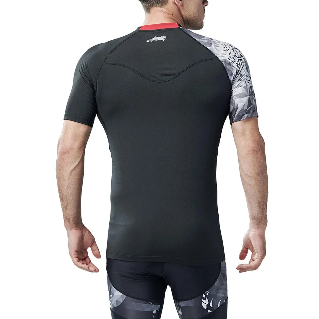 Land-to-Water UPF50  Short Sleeve Black Rash Guard - Jaguar Style