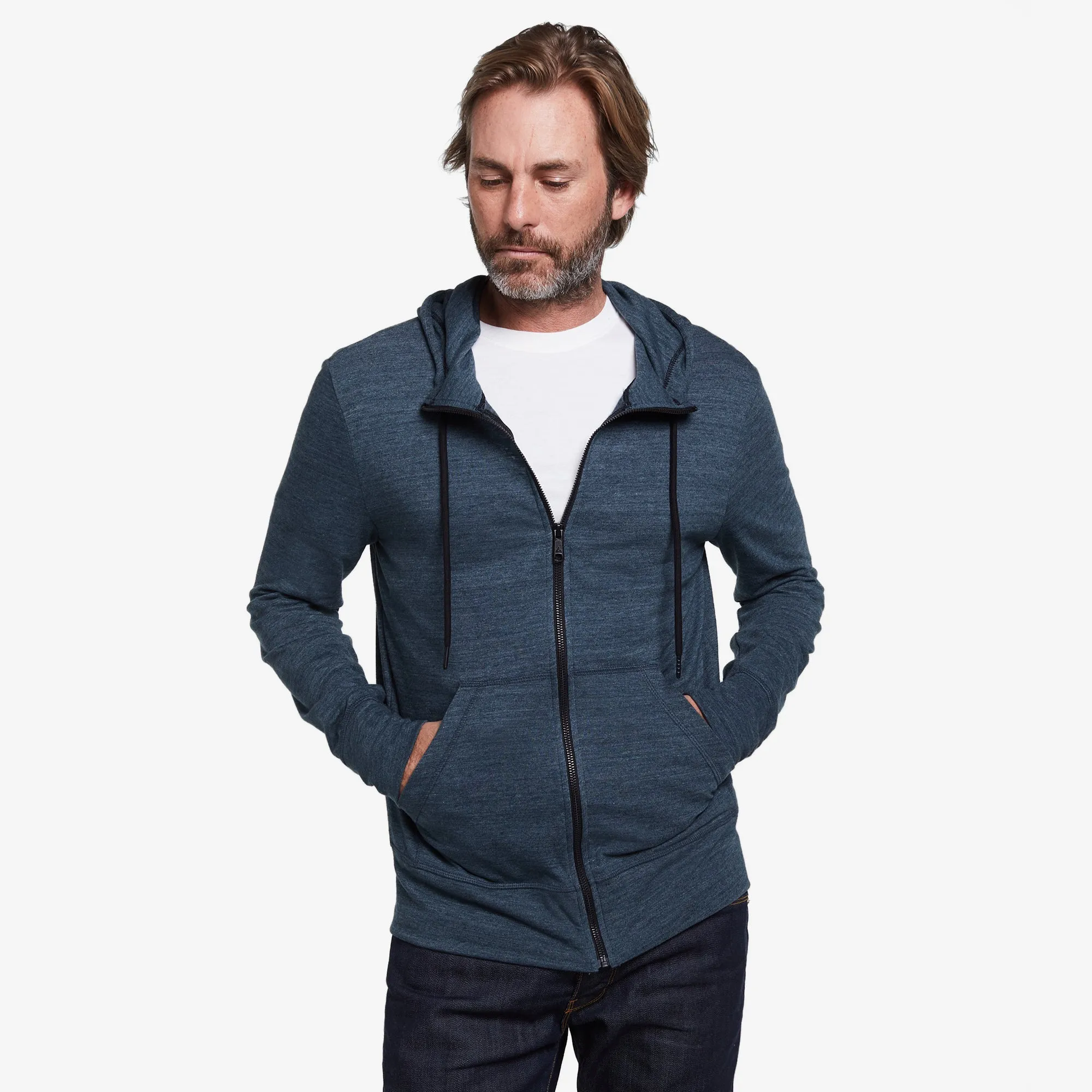 Lightweight Full Zip - Blue Ink Heather