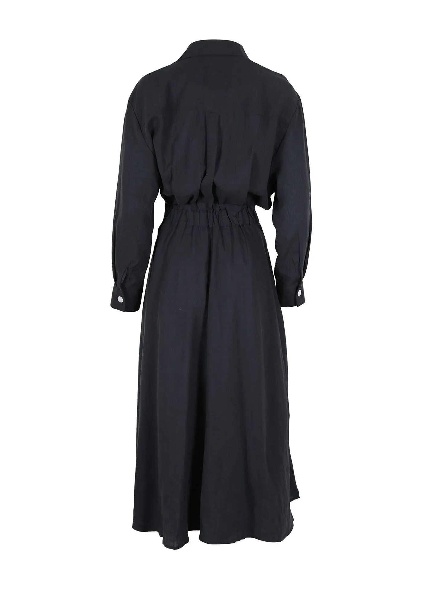 Luminary Parisian Midi Wrap Dress Black Wash in Linen Blend