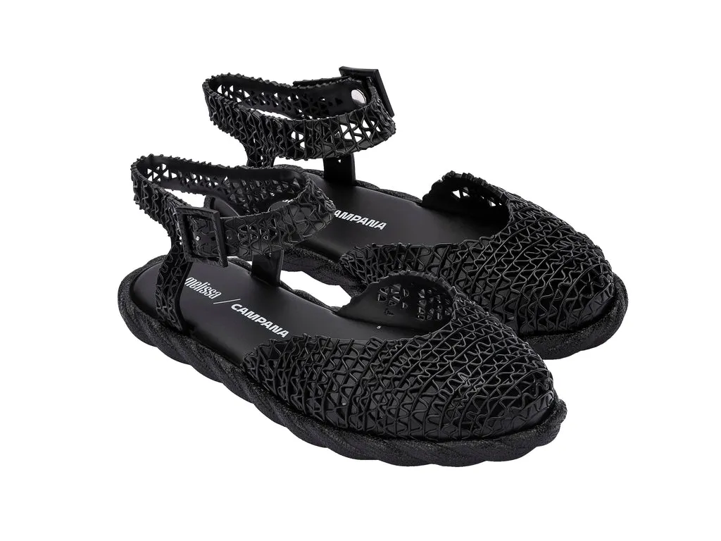 Melissa Campana Papel Espadrille AD Black Flat Sandal For Women