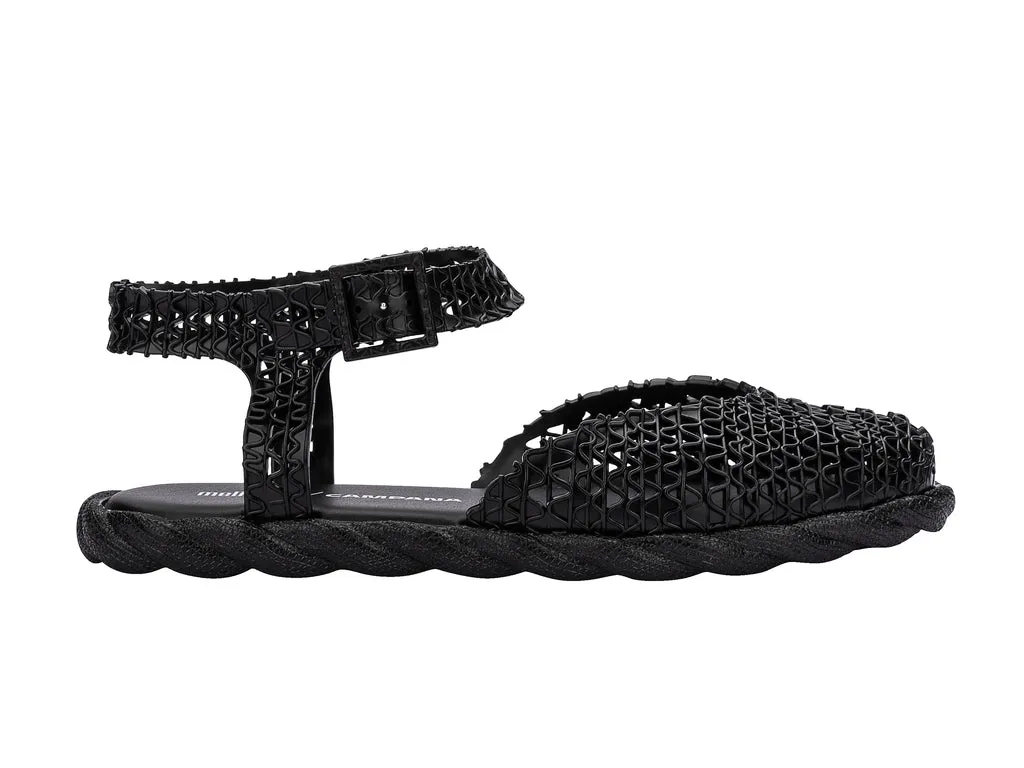 Melissa Campana Papel Espadrille AD Black Flat Sandal For Women