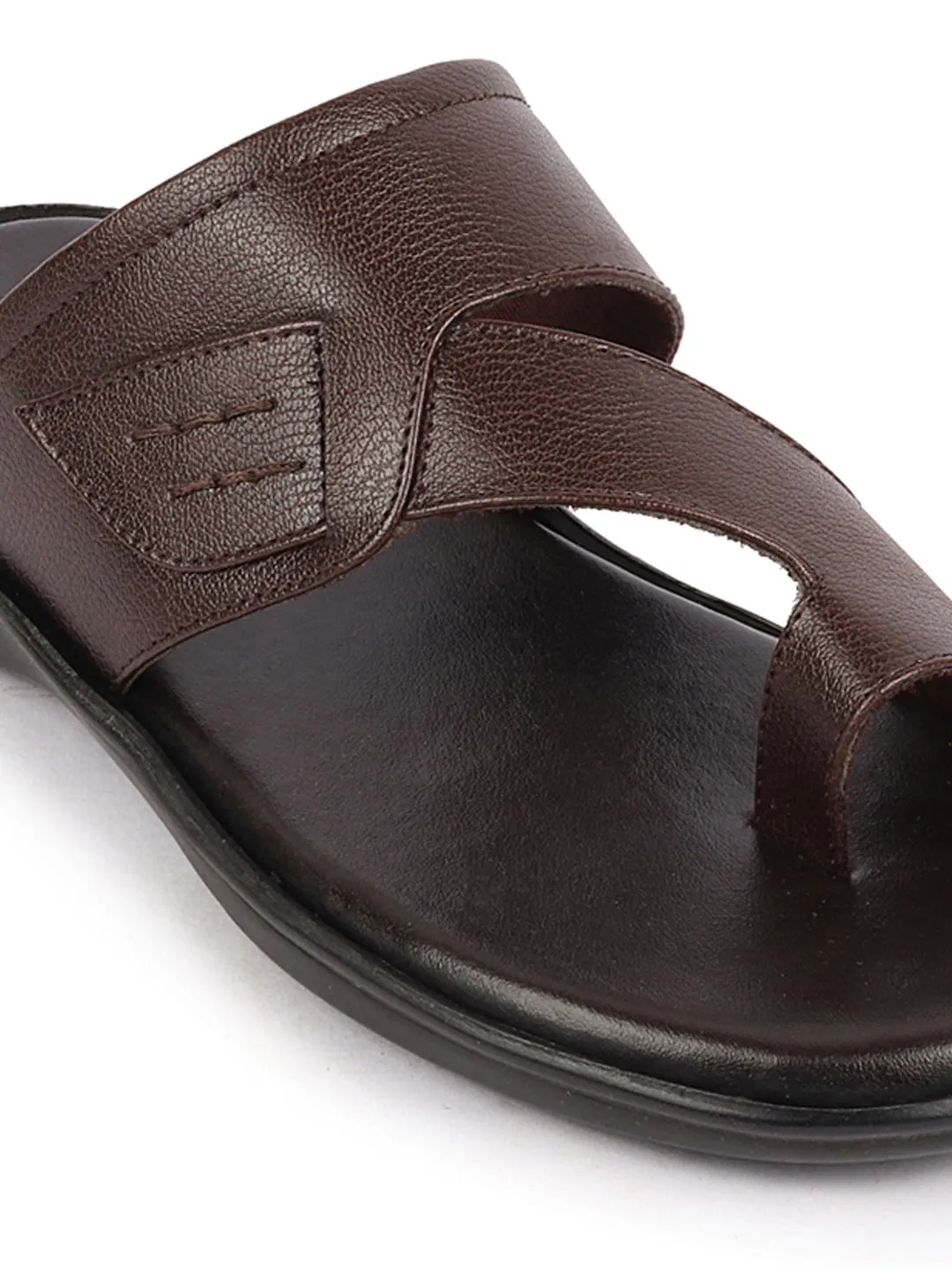 Men Brown Daily Indoor Outdoor Multi Strap Slip On Toe Ring Slipper