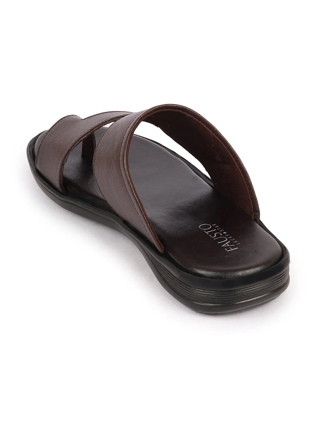 Men Brown Daily Indoor Outdoor Multi Strap Slip On Toe Ring Slipper