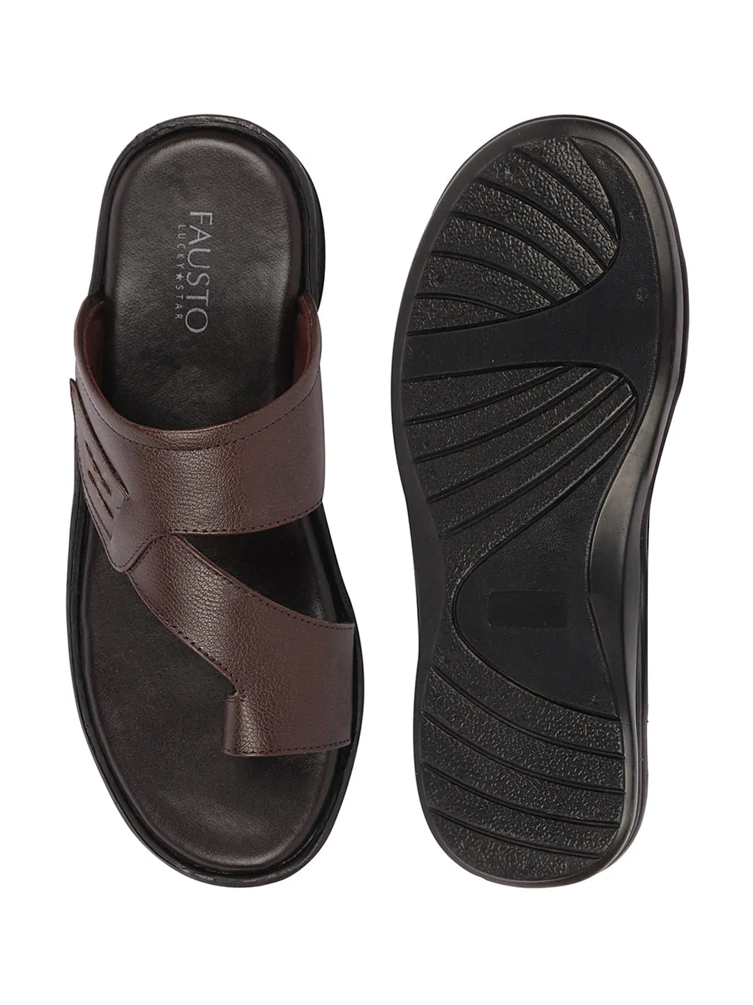 Men Brown Daily Indoor Outdoor Multi Strap Slip On Toe Ring Slipper