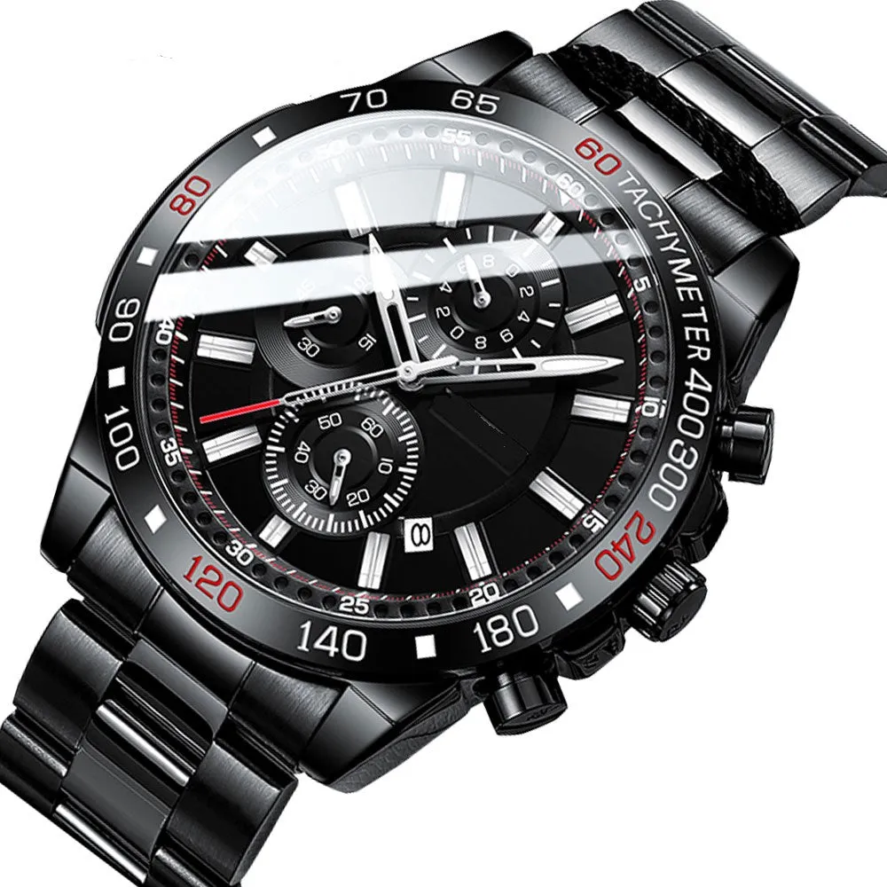 Mens Luxury Sports Watch Waterproof Chronograph Quartz Stainless Steel