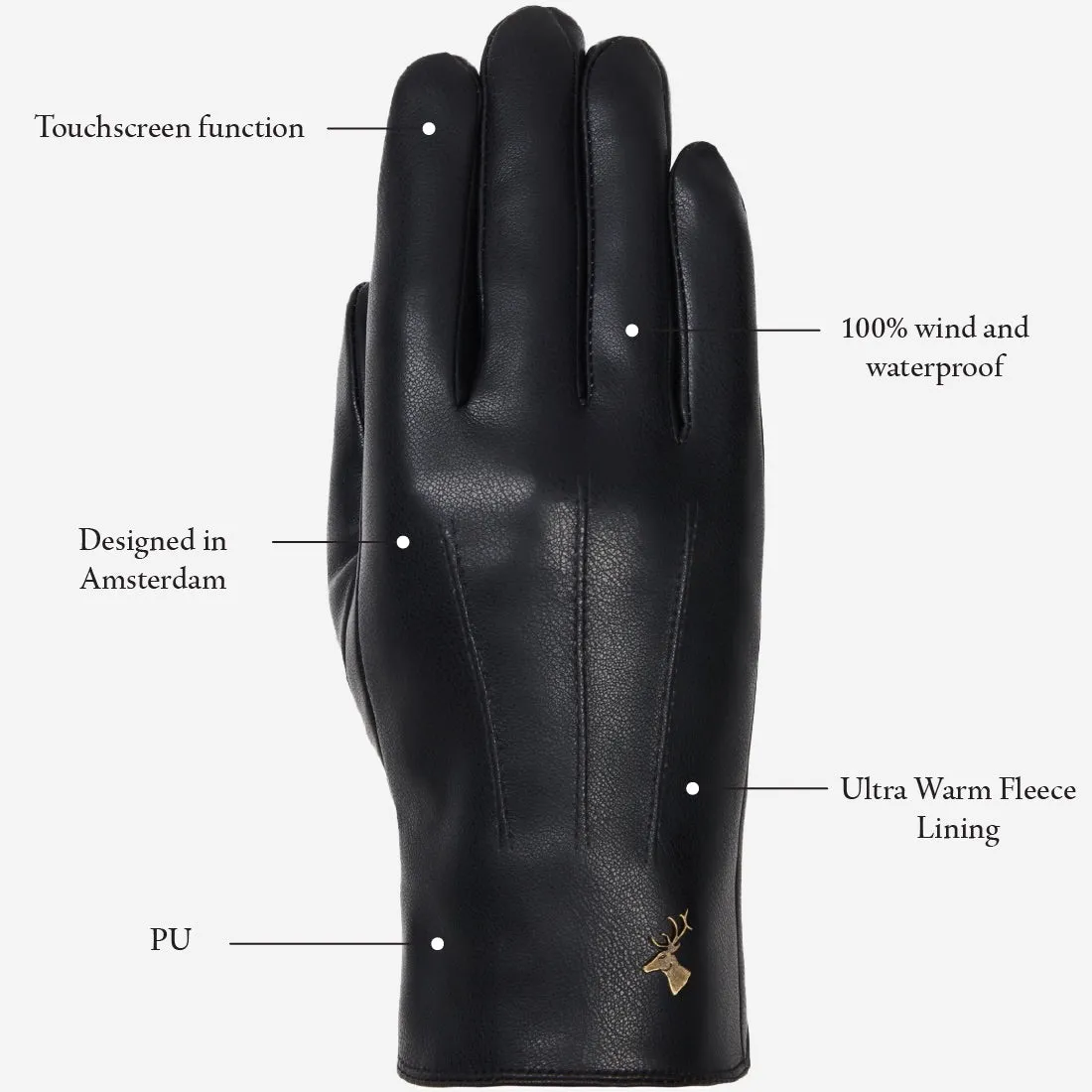 Musk - vegan leather gloves with fleece lining & touchscreen feature