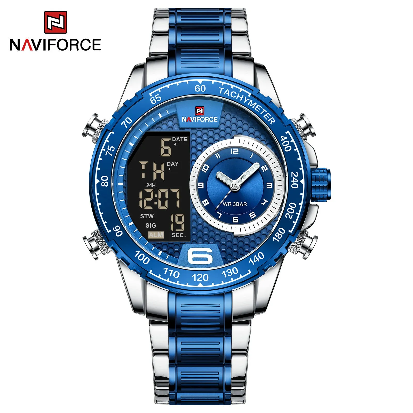 NAVIFORCE 2022 Men Watches Waterproof Stainless Steel Quartz Multi-Function Analog LCD Diplay Watch Casual High Quality For Men NF9199S