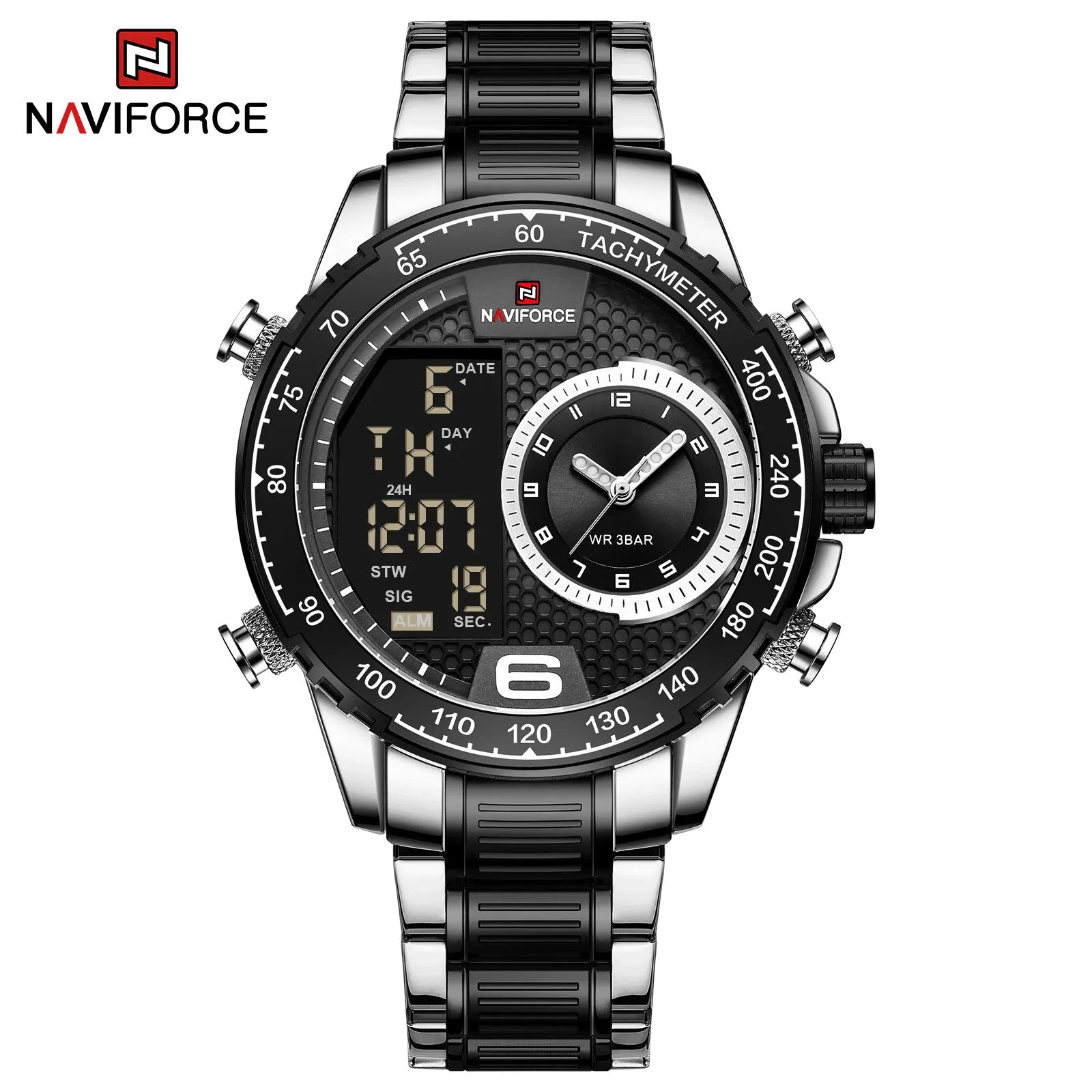 NAVIFORCE 2022 Men Watches Waterproof Stainless Steel Quartz Multi-Function Analog LCD Diplay Watch Casual High Quality For Men NF9199S