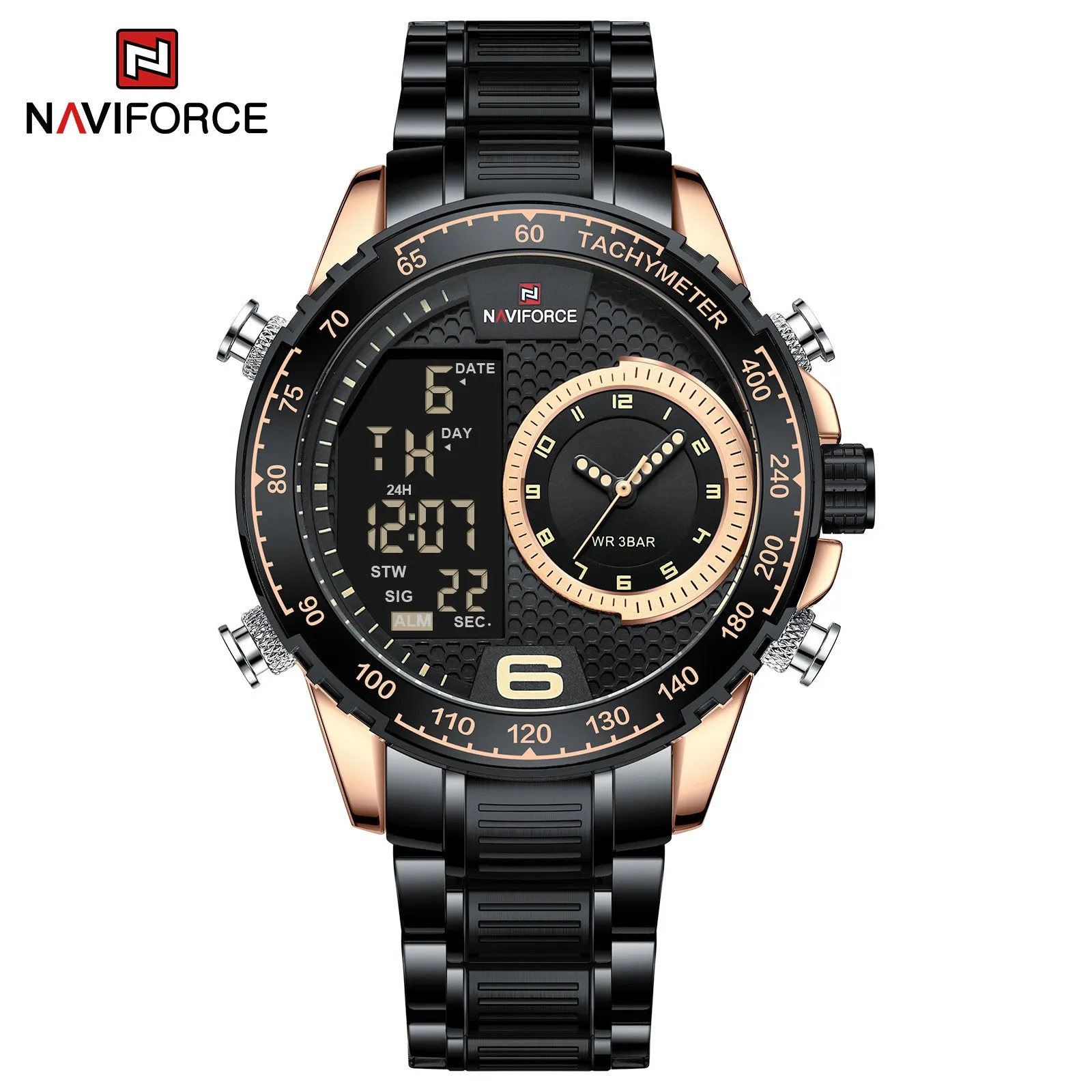 NAVIFORCE 2022 Men Watches Waterproof Stainless Steel Quartz Multi-Function Analog LCD Diplay Watch Casual High Quality For Men NF9199S