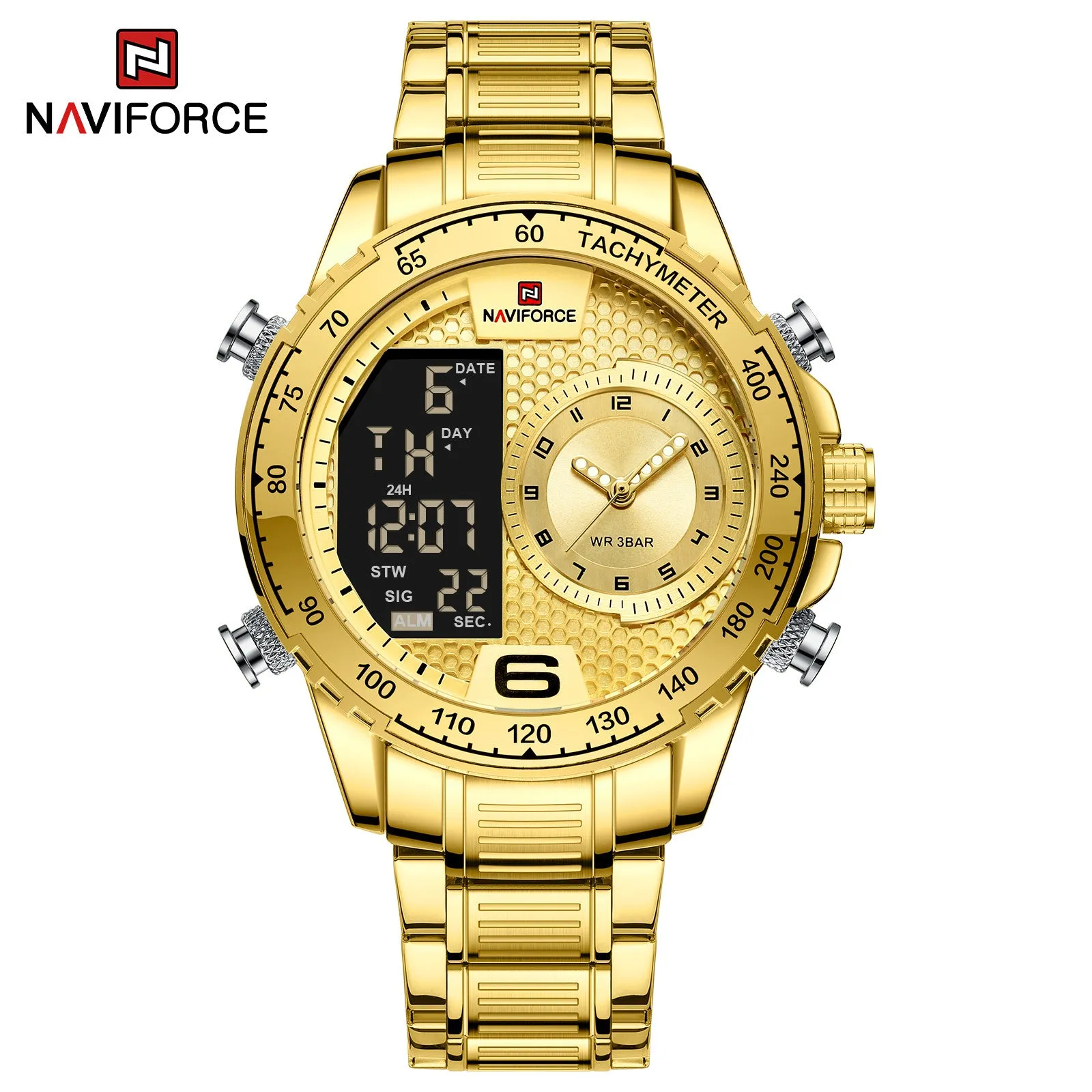 NAVIFORCE 2022 Men Watches Waterproof Stainless Steel Quartz Multi-Function Analog LCD Diplay Watch Casual High Quality For Men NF9199S