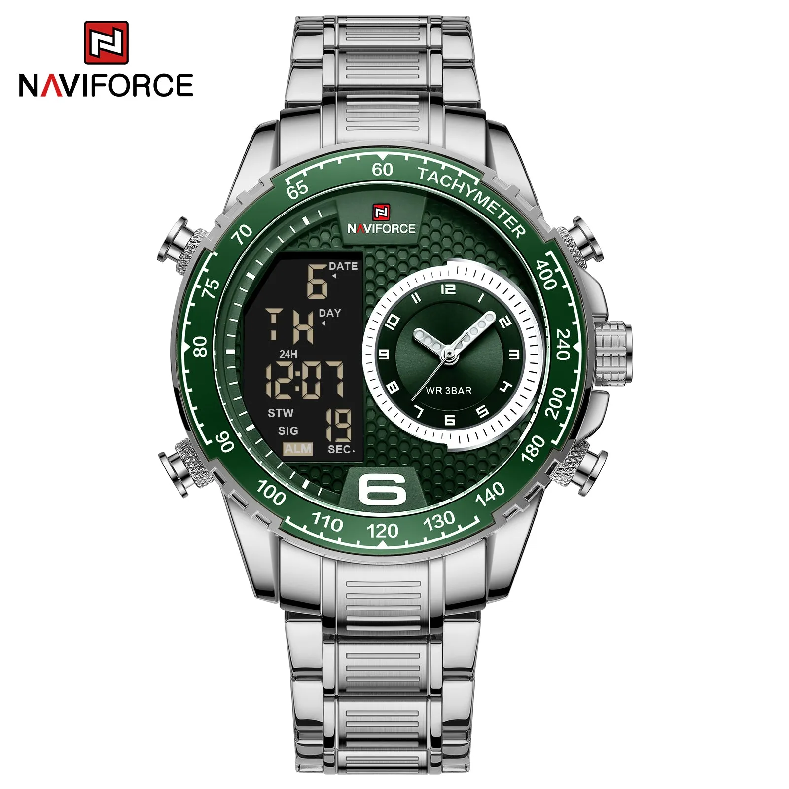 NAVIFORCE 2022 Men Watches Waterproof Stainless Steel Quartz Multi-Function Analog LCD Diplay Watch Casual High Quality For Men NF9199S