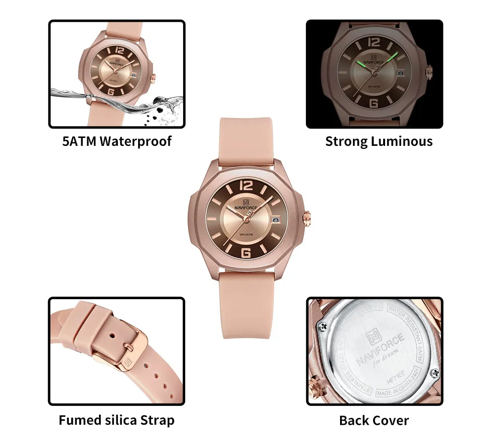 NAVIFORCE NF7107 5ATM Waterproof Stylish Women’s Luminous Sports Watch with Silicone Strap