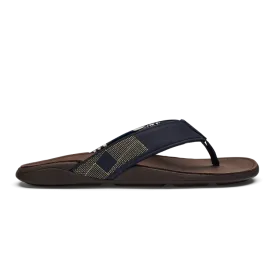 Olukai "Tuahine" Men's Trench Blue/Dark Wood Leather Sandals