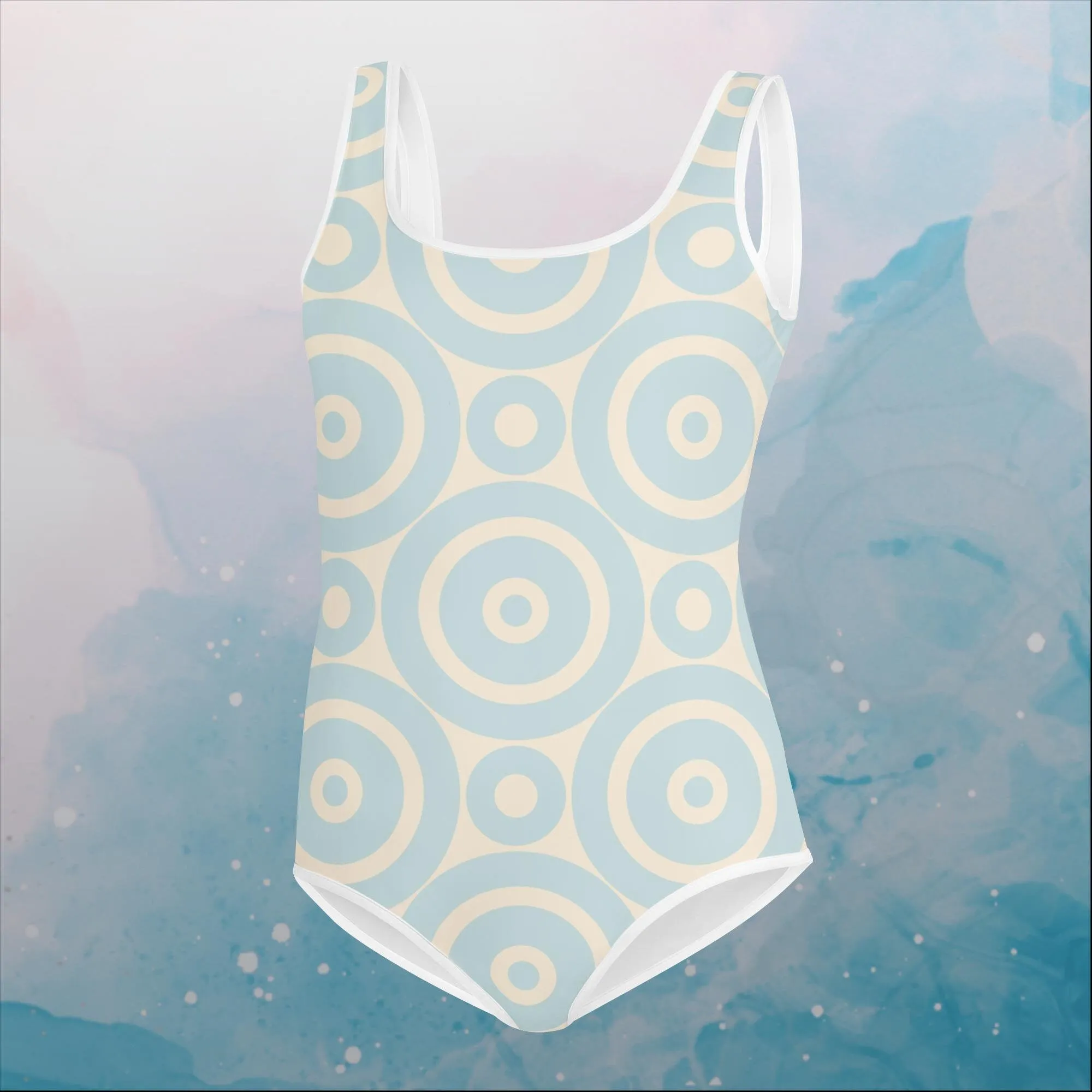 Robins Egg Blue Printed Target Circles Youth One Piece Swimsuit