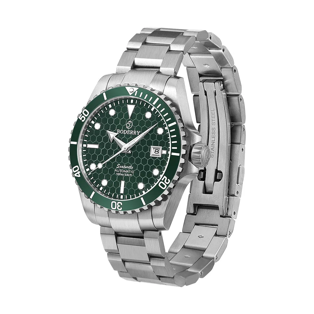 SEATURTLE.OCEAN(TITANIUM) - Automatic Titanium Diver Watch | Turtle Green/Ti-bracelet