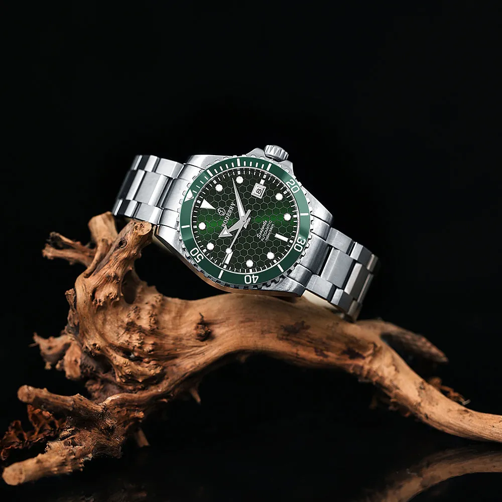 SEATURTLE.OCEAN(TITANIUM) - Automatic Titanium Diver Watch | Turtle Green/Ti-bracelet