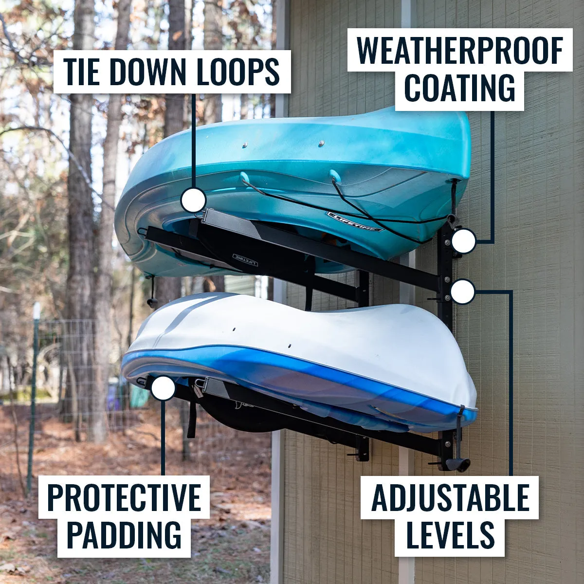 Shenandoah Kayak Storage | Outdoor Adjustable Rack | 2 Levels