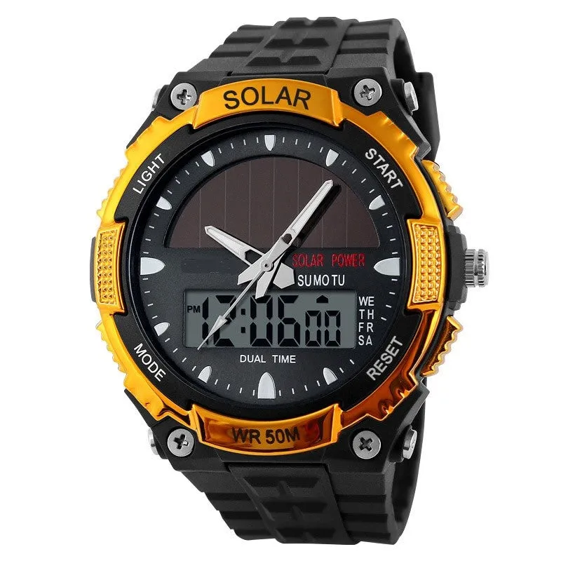 Sports Watch 50M Analog/Digital Multifunction Solar 5 Colors Backlit