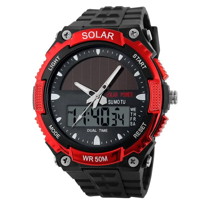 Sports Watch 50M Analog/Digital Multifunction Solar 5 Colors Backlit