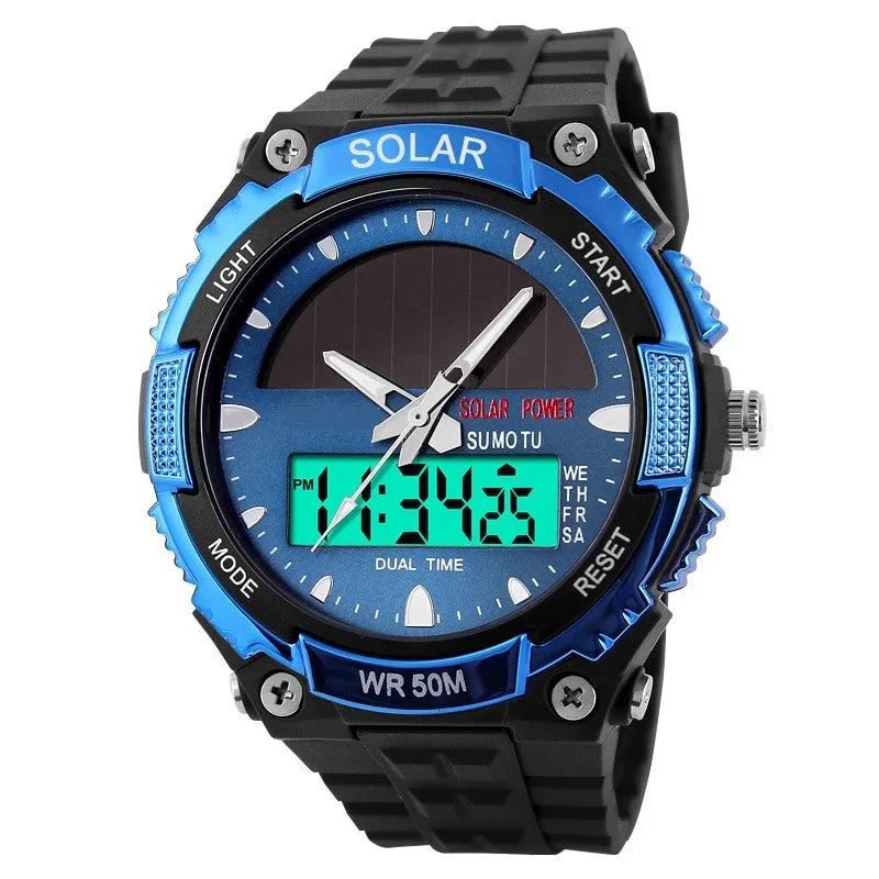 Sports Watch 50M Analog/Digital Multifunction Solar 5 Colors Backlit