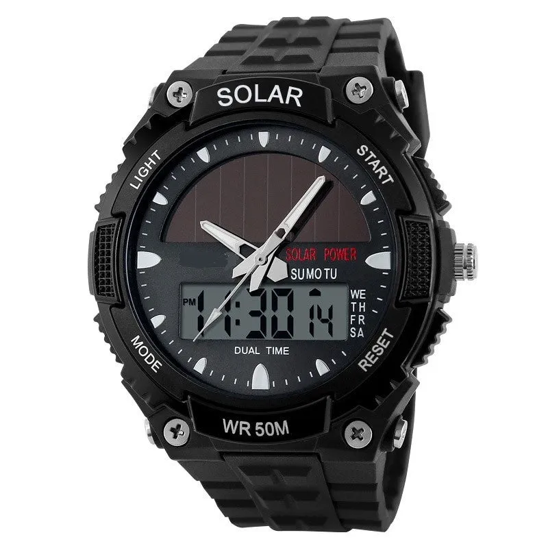 Sports Watch 50M Analog/Digital Multifunction Solar 5 Colors Backlit