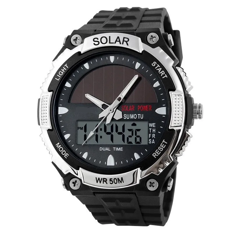 Sports Watch 50M Analog/Digital Multifunction Solar 5 Colors Backlit