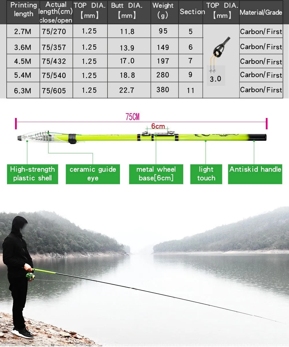 Telescopic Fishing Pole Durable High Density Carbon Antiskid Handle