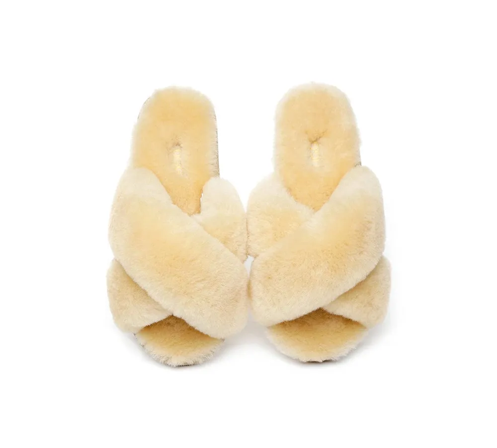 UGG Slides Sheepskin Wool Crossover Fluffy Slides Linty