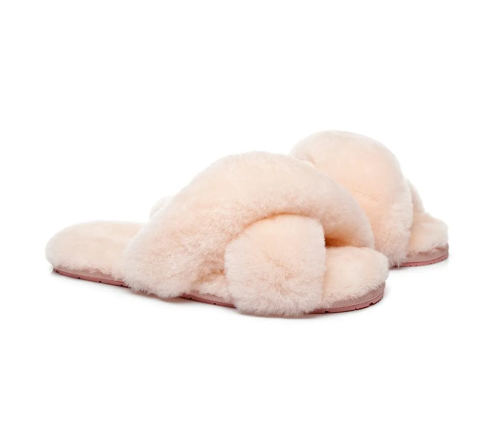 UGG Slides Sheepskin Wool Crossover Fluffy Slides Linty