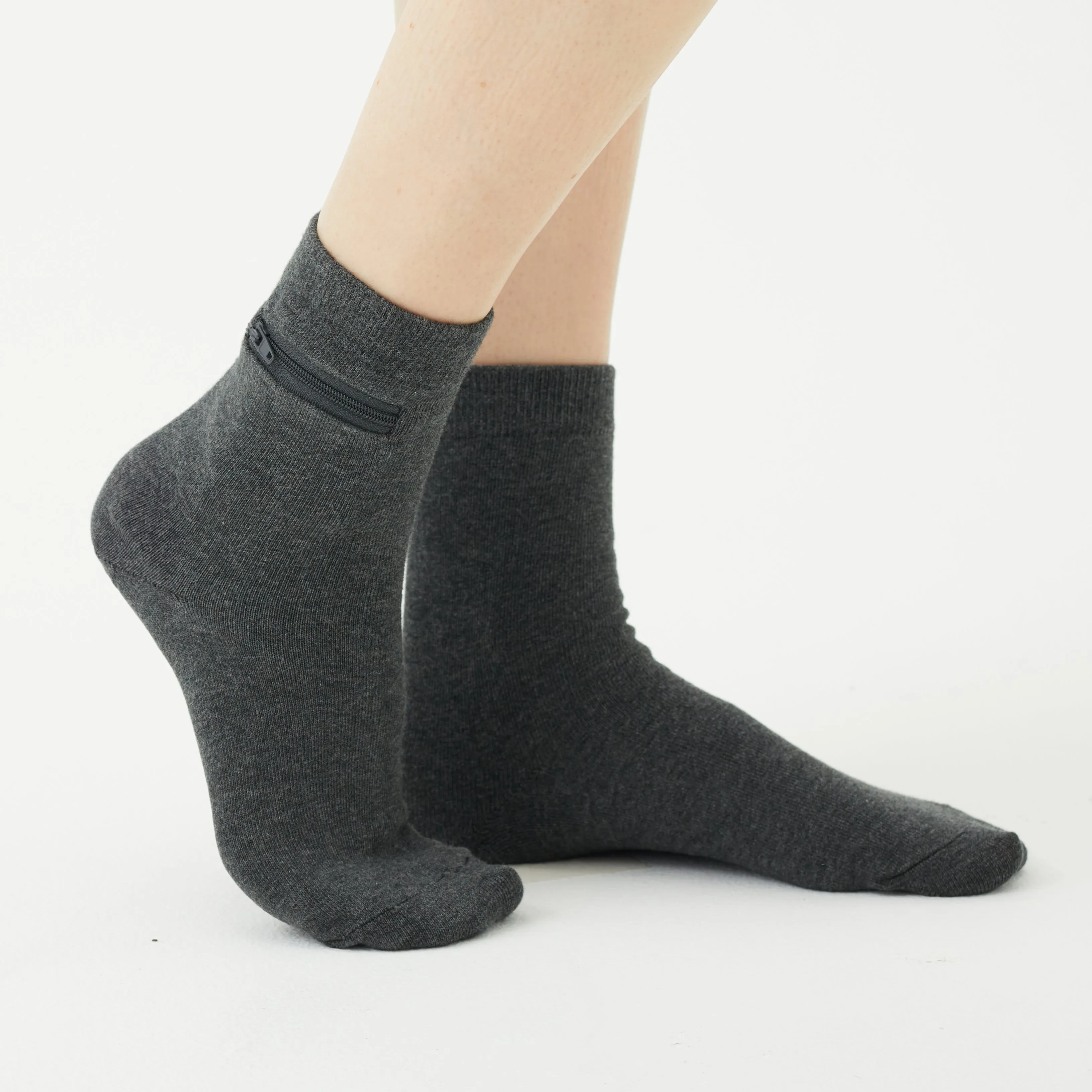 Unisex Quarter-Length Bamboo Zipper Pocket Travel Socks-All Sales Final