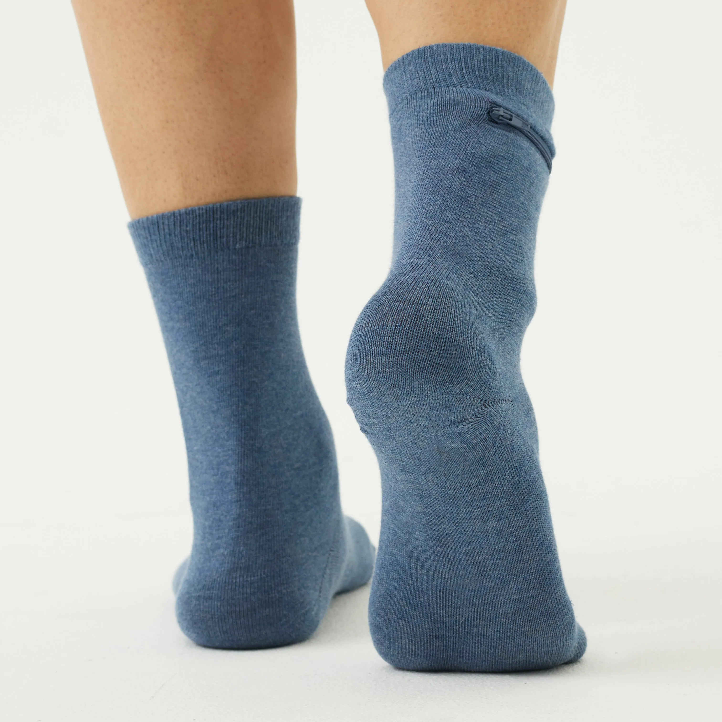 Unisex Quarter-Length Bamboo Zipper Pocket Travel Socks-All Sales Final