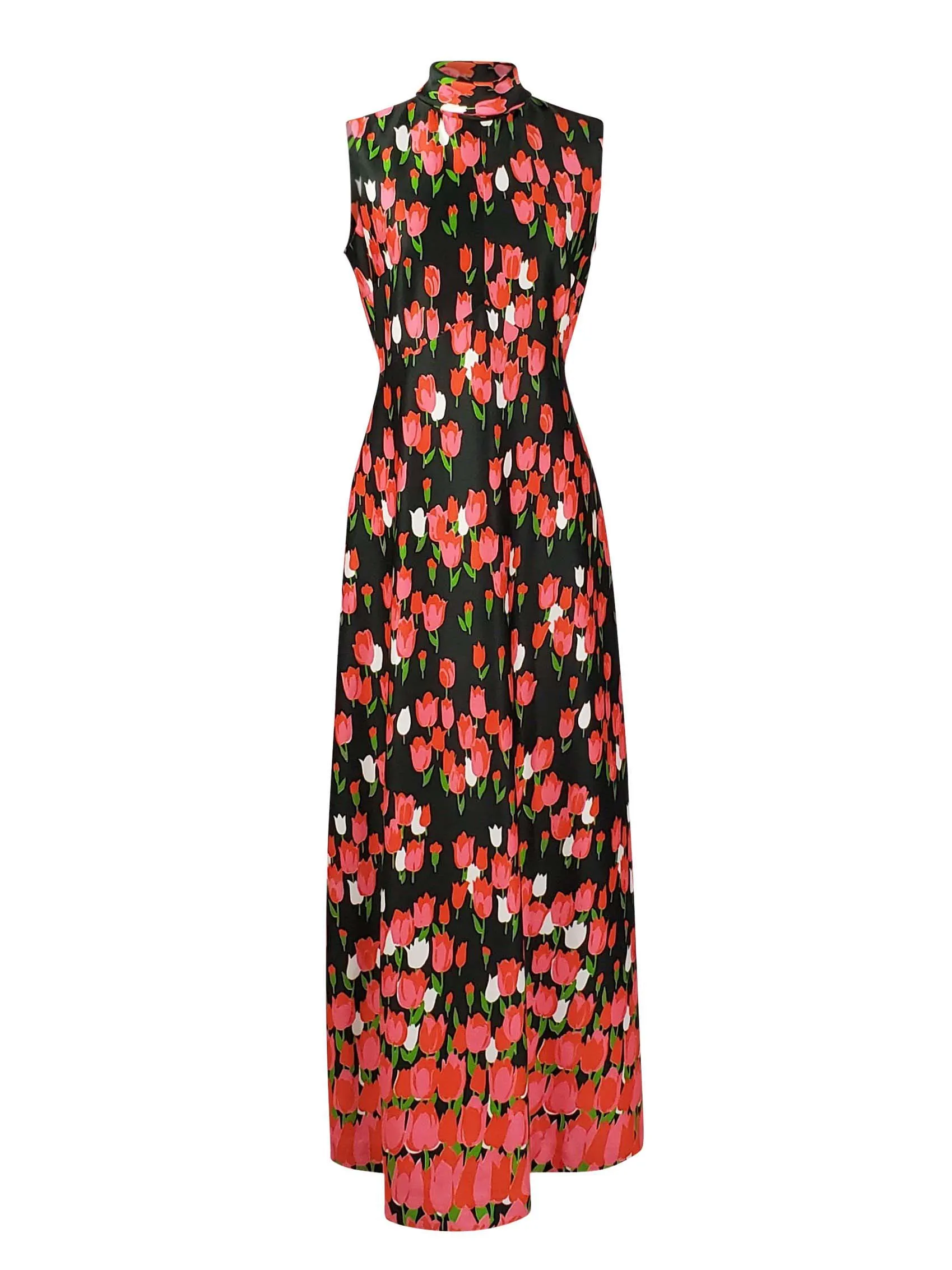 Vintage Early 1970's Emilio Borghese Maxi Sleeveless Hostess Dress with All-Over Tulips