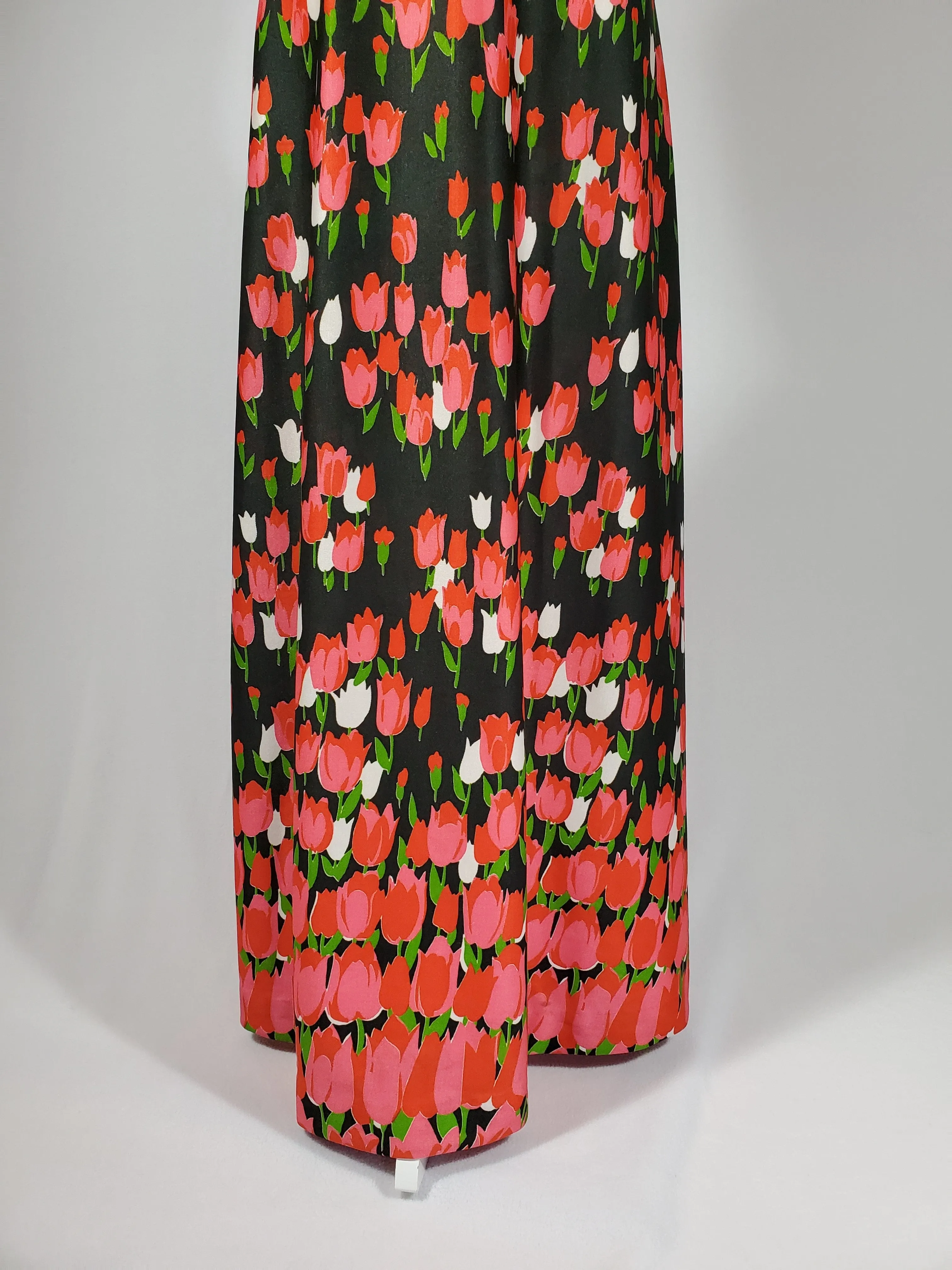 Vintage Early 1970's Emilio Borghese Maxi Sleeveless Hostess Dress with All-Over Tulips