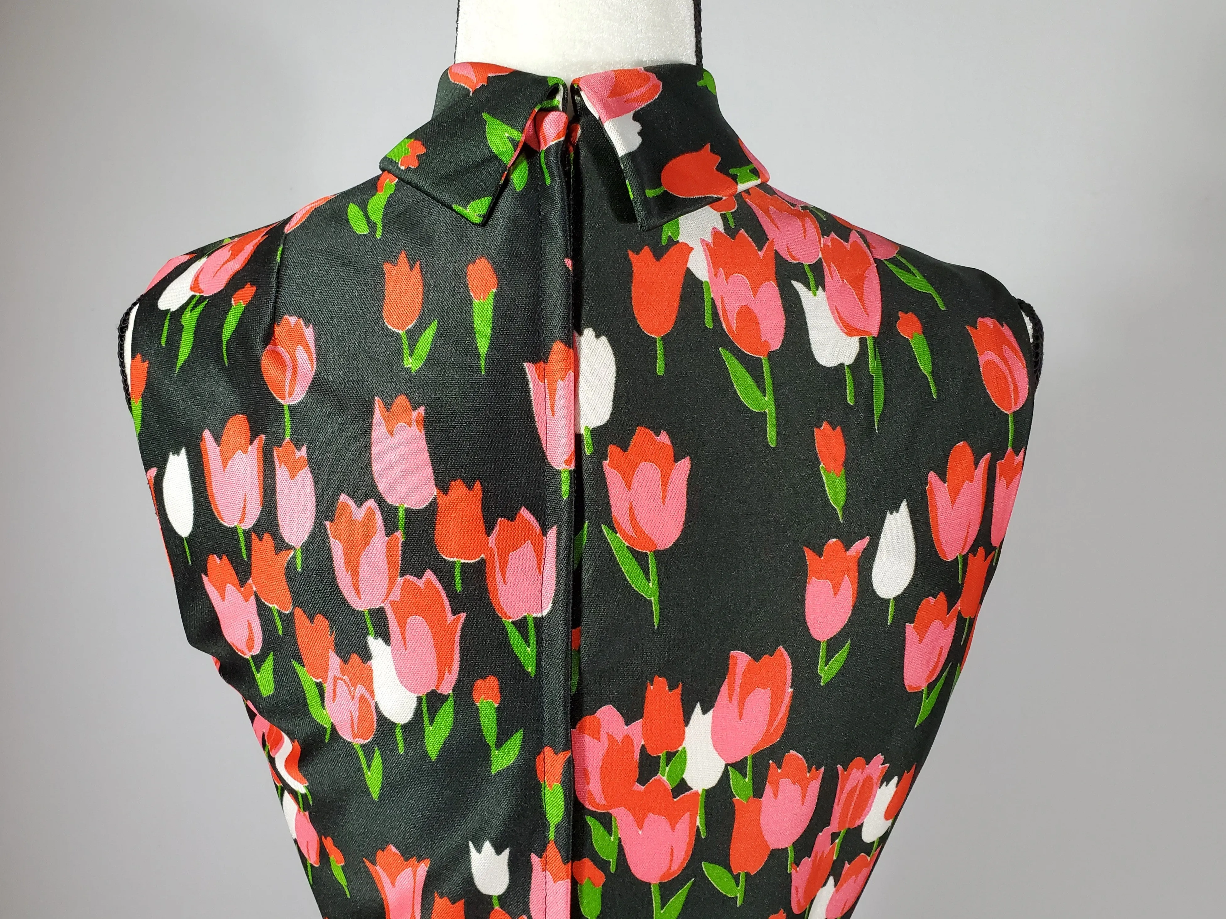 Vintage Early 1970's Emilio Borghese Maxi Sleeveless Hostess Dress with All-Over Tulips