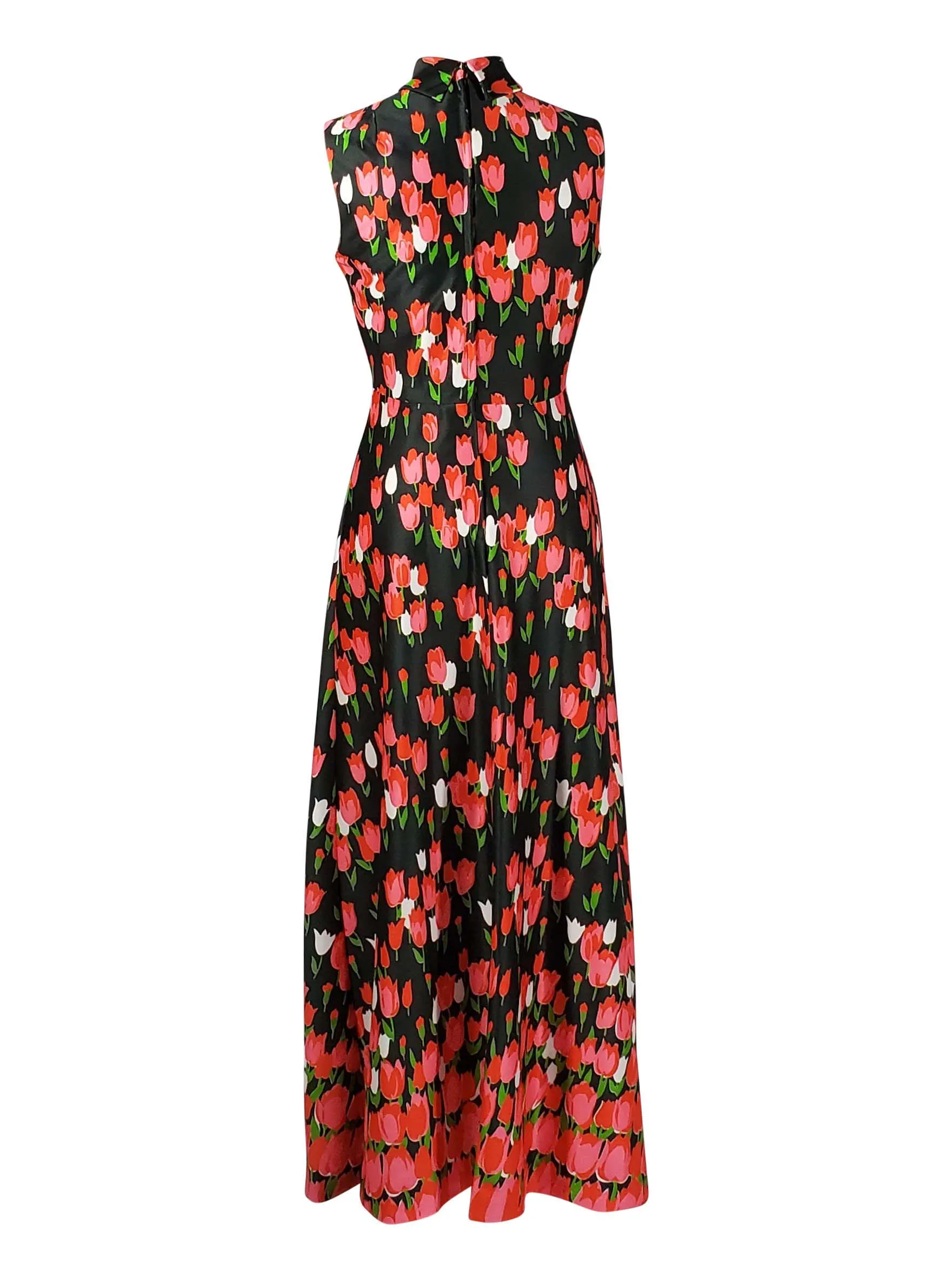 Vintage Early 1970's Emilio Borghese Maxi Sleeveless Hostess Dress with All-Over Tulips