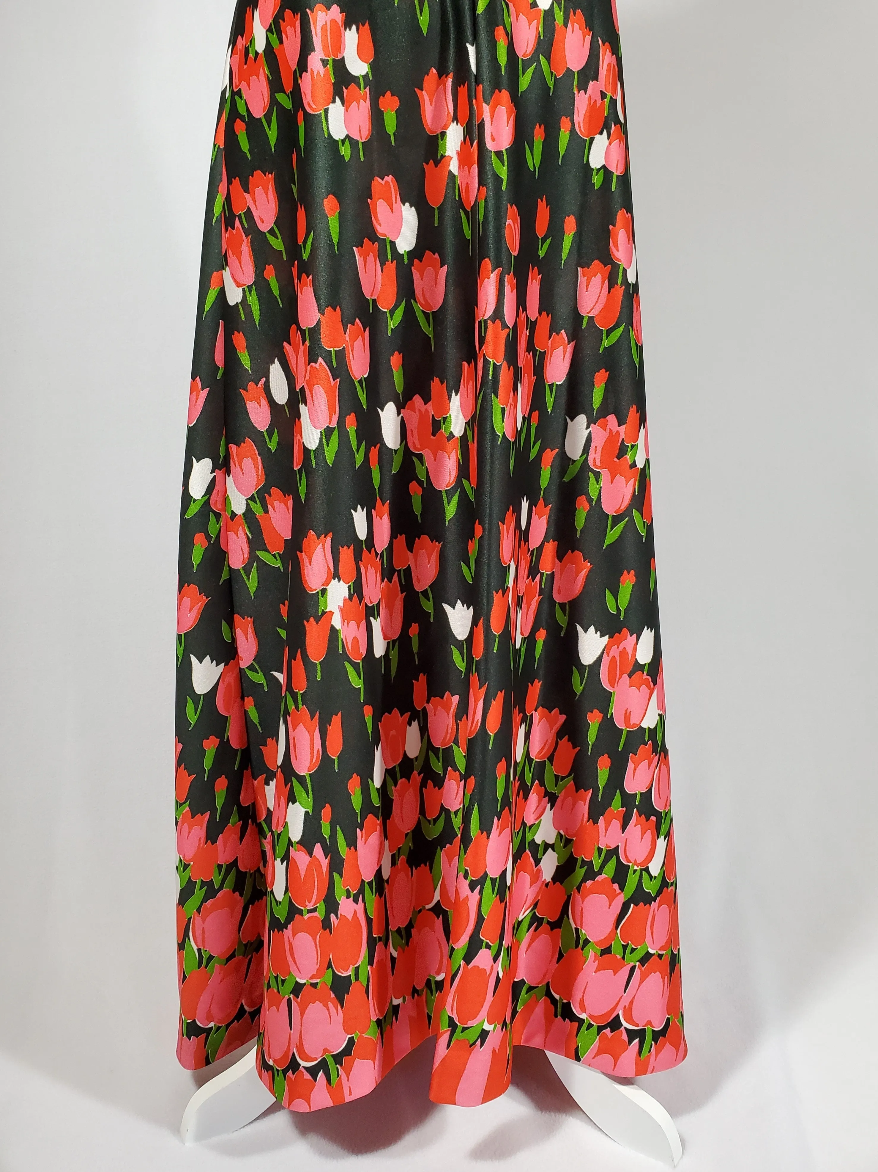 Vintage Early 1970's Emilio Borghese Maxi Sleeveless Hostess Dress with All-Over Tulips