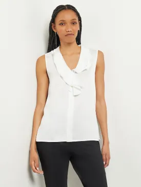 Waterfall Ruffle Crepe de Chine Blouse, White