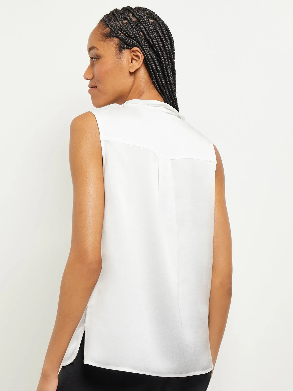 Waterfall Ruffle Crepe de Chine Blouse, White