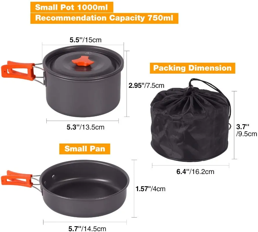 Wautton Camping Cookware Kit Pan and Pot for 1-2 person