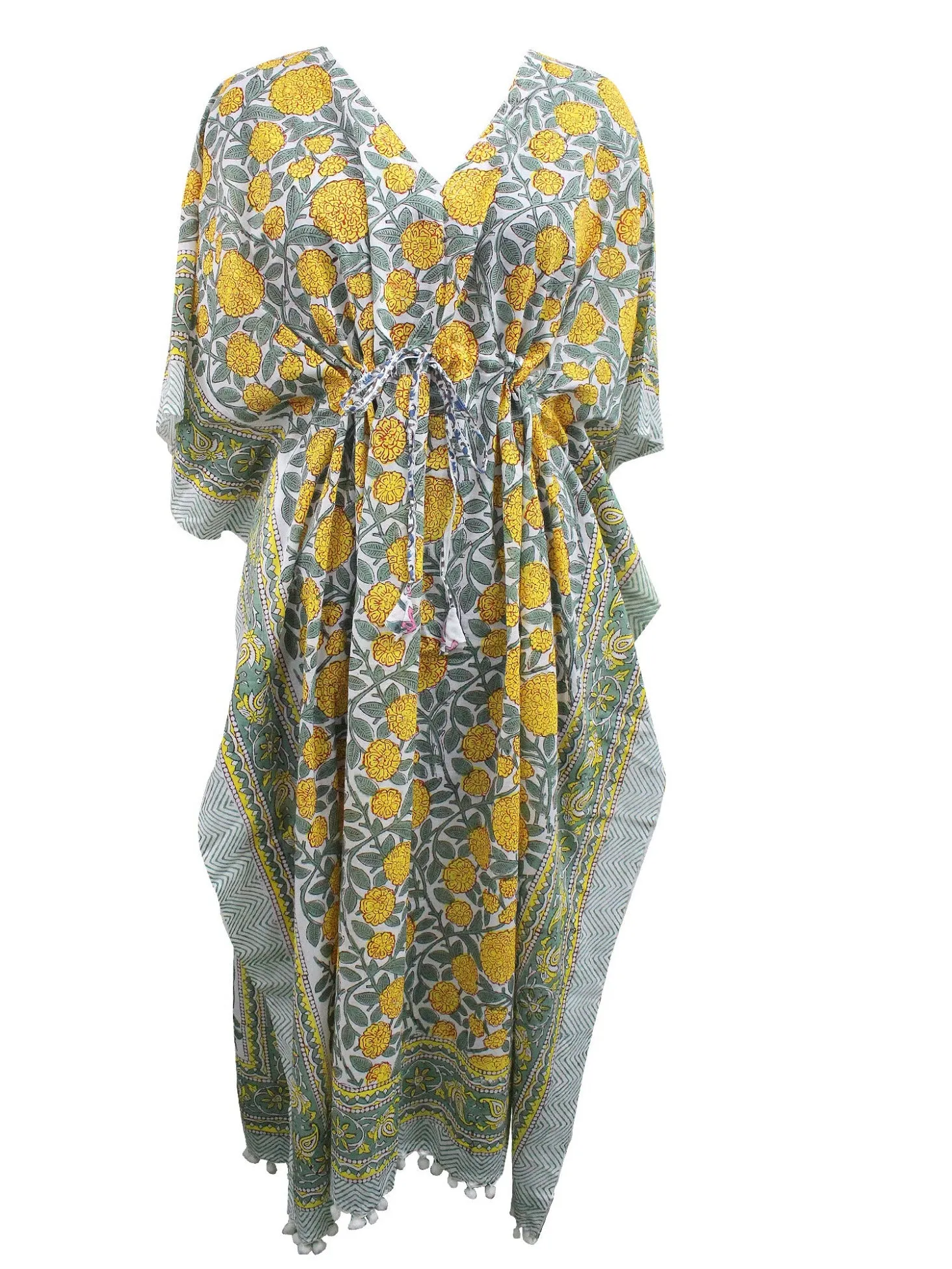 Women Wear Long Cotton Dress Caftan Gown Hippie Bohemian Wear Indian