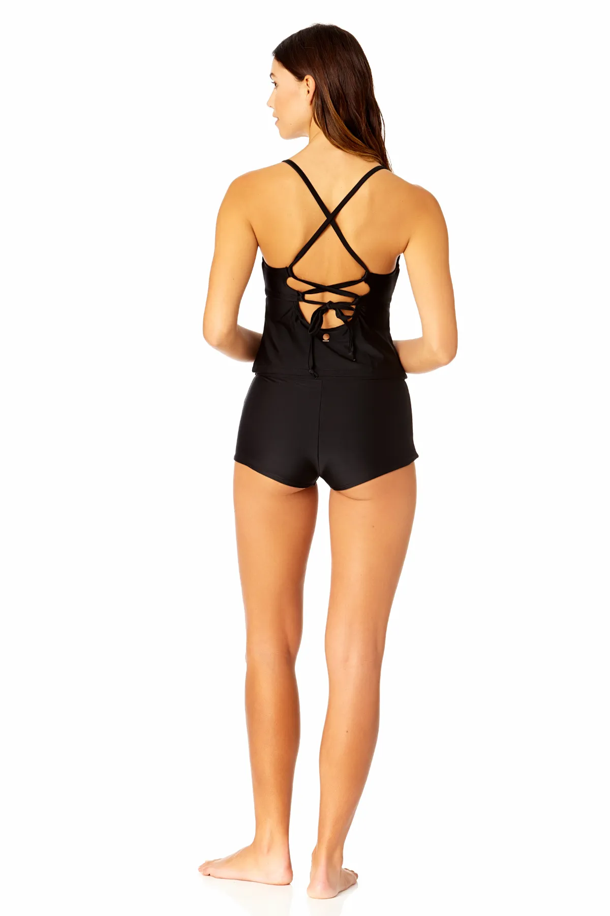 Women's Solid Cutout Twist Tankini Swim Top